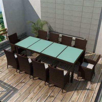 VIDAXL  salon de jardin 11 pcs avec coussins r&eacute;sine tress&eacute;e marron 42569