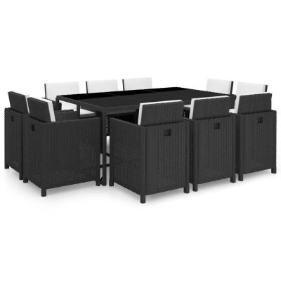 VIDAXL  salon de jardin 11 pcs avec coussins r&eacute;sine tress&eacute;e noir 42547