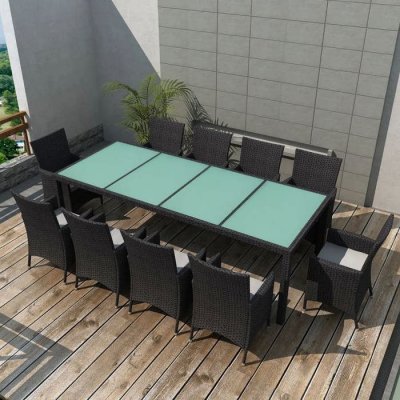 VIDAXL  salon de jardin 11 pcs avec coussins r&eacute;sine tress&eacute;e noir 42570