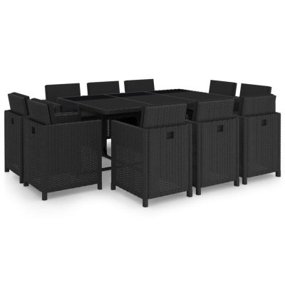 VIDAXL  salon de jardin 11 pcs avec coussins r&eacute;sine tress&eacute;e noir 46379