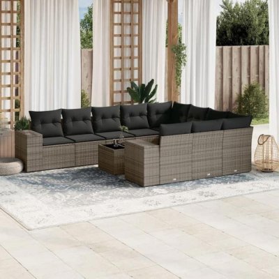 VIDAXL  Salon de jardin 11 pcs - Gris R&eacute;sine Tress&eacute;e