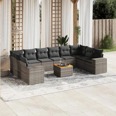 VIDAXL  Salon de jardin 11 pcs - R&eacute;sine tress&eacute;e grise