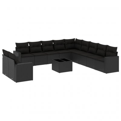 VIDAXL  salon de jardin 12 pcs avec coussins noir r&eacute;sine tress&eacute;e
