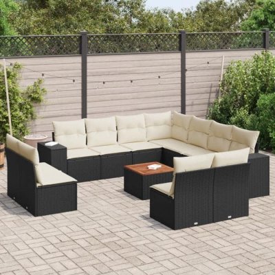 VIDAXL  Salon de jardin 12 pcs avec coussins noir r&eacute;sine tress&eacute;e 3225503 