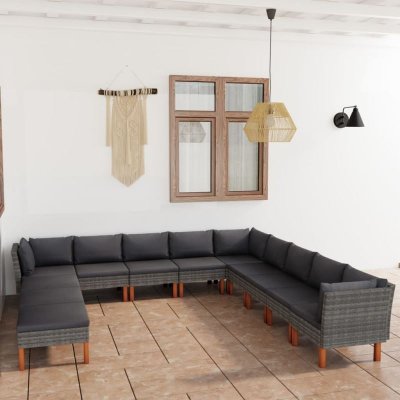 VIDAXL  - Salon de jardin 12 pcs avec coussins R&eacute;sine tress&eacute;e Gris Grey