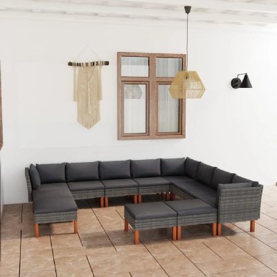 VIDAXL  - Salon de jardin 12 pcs avec coussins R&eacute;sine tress&eacute;e Gris Gris