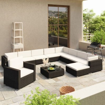 Vidaxl salon de jardin 12 pcs avec coussins r&eacute;sine tress&eacute;e noir 41263
