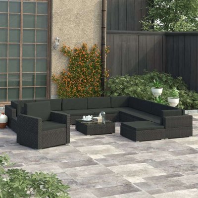 VIDAXL  salon de jardin 12 pcs avec coussins r&eacute;sine tress&eacute;e noir 46750