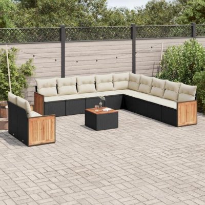 VIDAXL  Salon de jardin 12 pcs - R&eacute;sine tress&eacute;e noire
