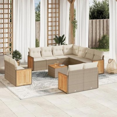 VIDAXL  Salon de jardin 12 pi&egrave;ces beige