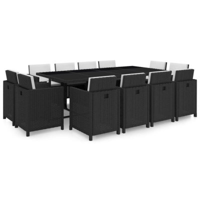 VIDAXL  salon de jardin 13 pcs avec coussins r&eacute;sine tress&eacute;e noir 42551
