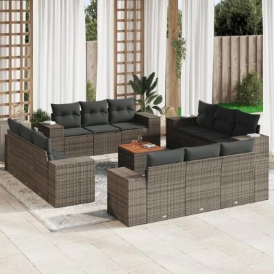 VIDAXL  Salon de jardin 13 pcs - Gris r&eacute;sine tress&eacute;e