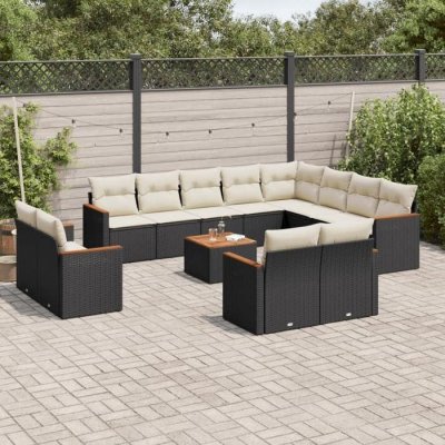 VIDAXL  Salon de jardin 13 pcs - Noir R&eacute;sine Tress&eacute;e