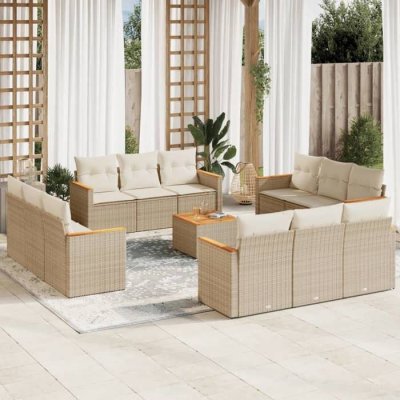 VIDAXL  Salon de jardin 13 pcs r&eacute;sine tress&eacute;e - Beige