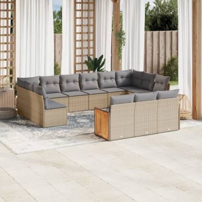 VIDAXL  Salon de jardin 13 pi&egrave;ces r&eacute;sine tress&eacute;e - Beige