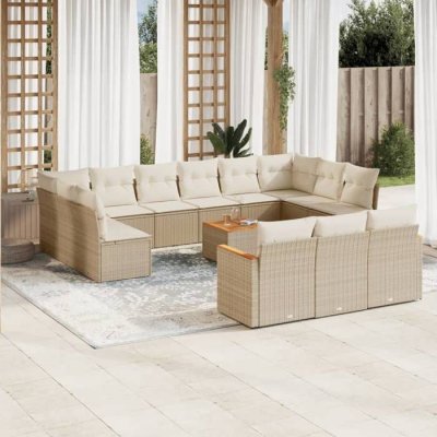  VIDAXL Salon de jardin 14 pcs - Beige r&eacute;sine tress&eacute;e