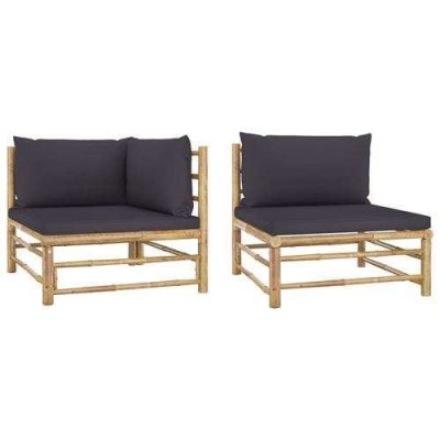 VIDAXL  Salon De Jardin 2 Pcs Avec Coussins Gris Fonc&eacute; Bambou