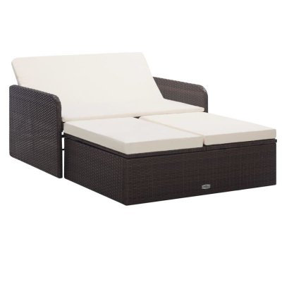 VIDAXL  salon de jardin 2 pcs avec coussins r&eacute;sine tress&eacute;e marron 46079