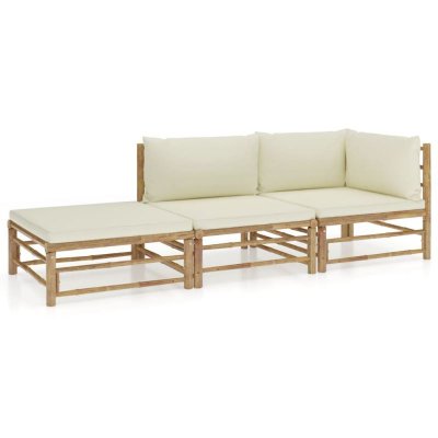 VIDAXL  - Salon de jardin 3 pcs avec coussins blanc cr&egrave;me Bambou Cr&egrave;me
