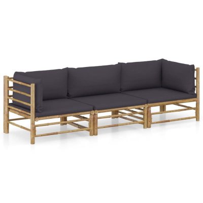 VIDAXL  salon de jardin 3 pcs avec coussins gris fonc&eacute; bambou