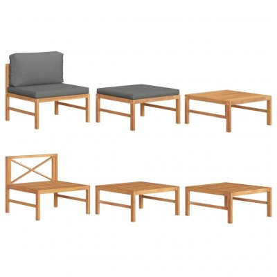VIDAXL  salon de jardin 3 pcs avec coussins gris fonc&eacute; bois de teck