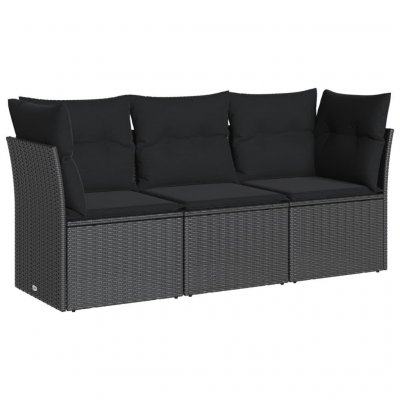 VIDAXL  salon de jardin 3 pcs avec coussins noir r&eacute;sine tress&eacute;e