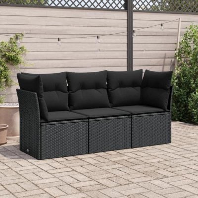 VIDAXL  Salon de jardin 3 pcs avec coussins noir r&eacute;sine tress&eacute;e 3249044