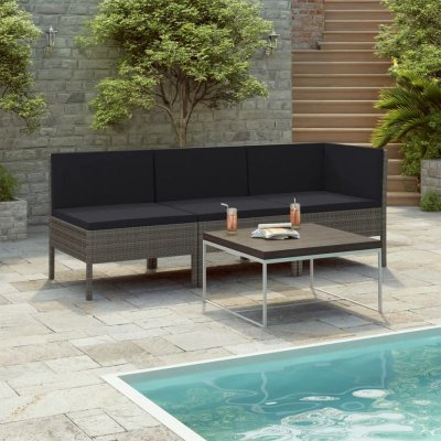VIDAXL  salon de jardin 3 pcs avec coussins r&eacute;sine tress&eacute;e gris 310204