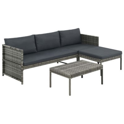 VIDAXL  salon de jardin 3 pcs avec coussins r&eacute;sine tress&eacute;e gris 44480