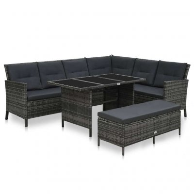 VIDAXL  salon de jardin 3 pcs avec coussins r&eacute;sine tress&eacute;e gris 48155