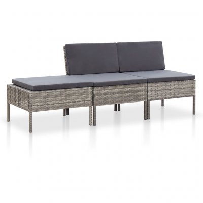 VIDAXL  salon de jardin 3 pcs avec coussins r&eacute;sine tress&eacute;e gris 48958