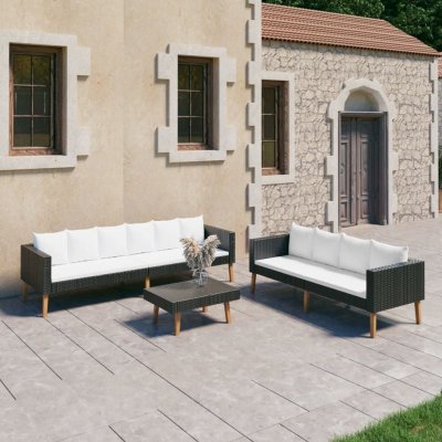 VIDAXL  salon de jardin 3 pcs avec coussins r&eacute;sine tress&eacute;e noir 3059337