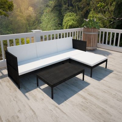 VIDAXL  salon de jardin 3 pcs avec coussins r&eacute;sine tress&eacute;e noir 41382