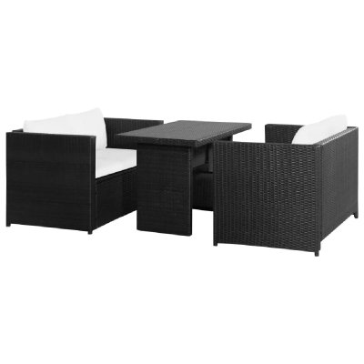 VIDAXL  salon de jardin 3 pcs avec coussins r&eacute;sine tress&eacute;e noir 43913