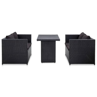 VIDAXL  salon de jardin 3 pcs avec coussins r&eacute;sine tress&eacute;e noir 46397