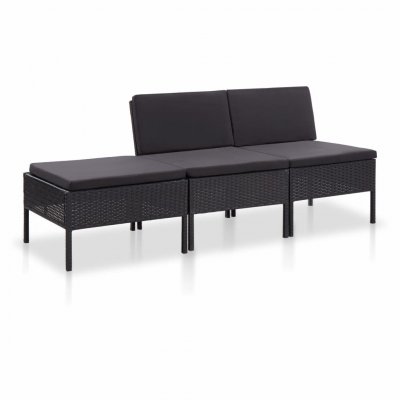 VIDAXL  salon de jardin 3 pcs avec coussins r&eacute;sine tress&eacute;e noir 48957