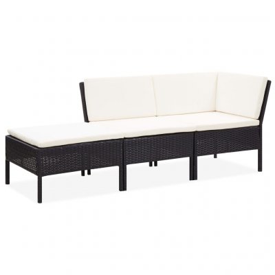 Vidaxl salon de jardin 3 pcs avec coussins r&eacute;sine tress&eacute;e noir 48960