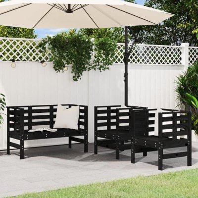 VIDAXL  salon de jardin 3 pcs noir bois massif de pin