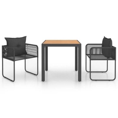 VIDAXL  salon de jardin 3 pcs pvc r&eacute;sine tress&eacute;e noir et marron 3060106