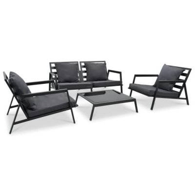 VIDAXL  salon de jardin 4 pcs avec coussins aluminium gris fonc&eacute; 47818