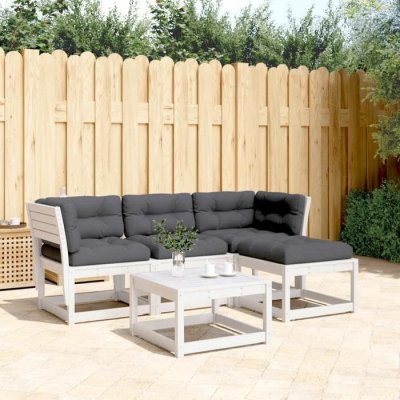 VIDAXL  salon de jardin 4 pcs avec coussins blanc bois de pin massif