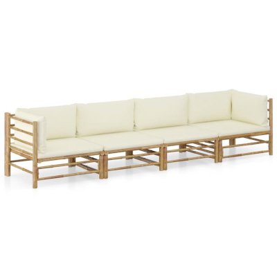 VIDAXL  - Salon de jardin 4 pcs avec coussins blanc cr&egrave;me Bambou Cr&egrave;me