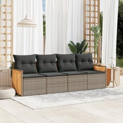 VIDAXL  salon de jardin 4 pcs avec coussins gris r&eacute;sine tress&eacute;e