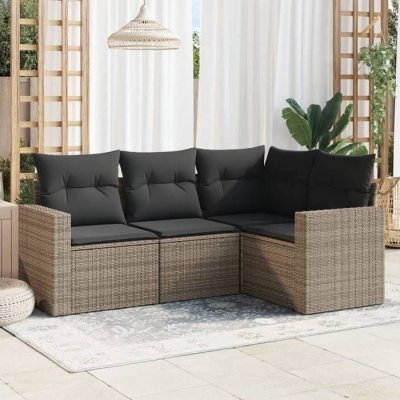 VIDAXL  Salon de jardin 4 pcs avec coussins gris r&eacute;sine tress&eacute;e 3218900