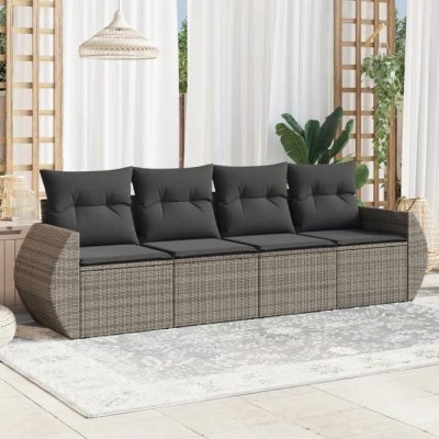 VIDAXL  Salon de jardin 4 pcs avec coussins gris r&eacute;sine tress&eacute;e 3253417 