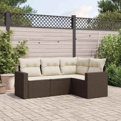 VIDAXL  salon de jardin 4 pcs avec coussins marron r&eacute;sine tress&eacute;e