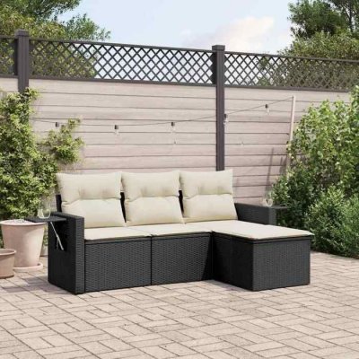 VIDAXL  Salon de jardin 4 pcs avec coussins noir