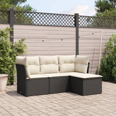 VIDAXL  Salon de jardin 4 pcs avec coussins noir r&eacute;sine tress&eacute;e 3217536