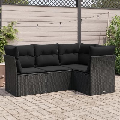 VIDAXL  Salon de jardin 4 pcs avec coussins noir r&eacute;sine tress&eacute;e 3217575