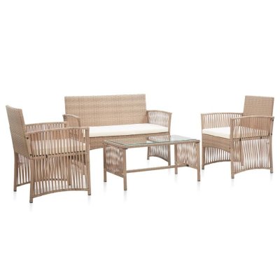 VIDAXL  salon de jardin 4 pcs avec coussins r&eacute;sine tress&eacute;e beige 46436
